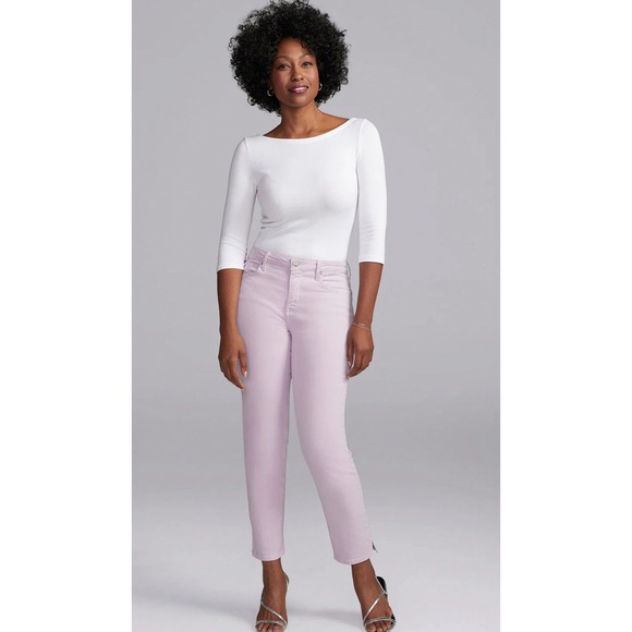 NYDJ Slim Straight Ankle Jeans In Short Inseam In‎ Curves 360 Denim Side Slit - Picture 1 of 9